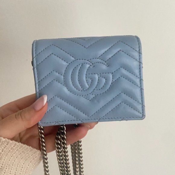 Gucci Marmont Chain-strap Leather Wallet In Light Blue - Picture 3 of 4